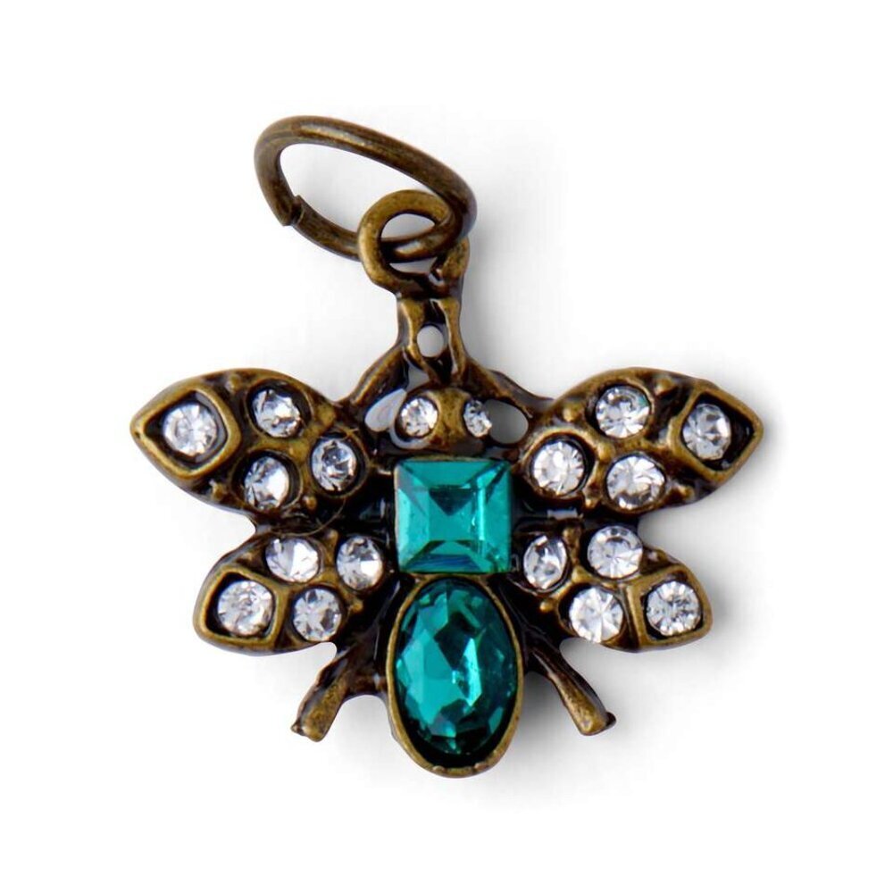 Hildie & Jo Antique Gold Bug Blue Crystal Pendant Silverplated Chain Necklace